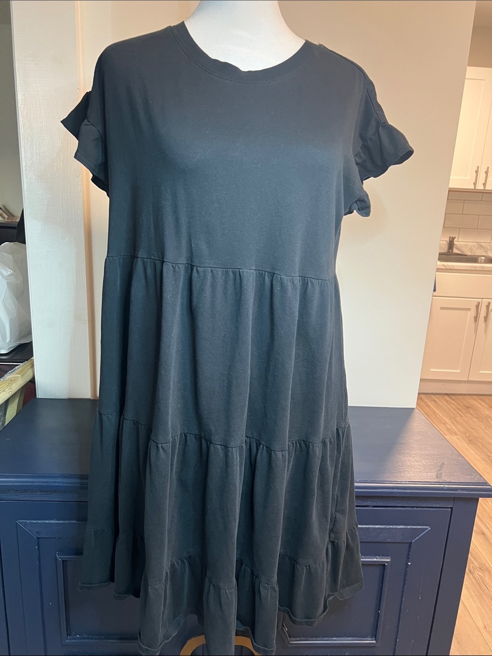 J. Crew Black Tiered Short-Sleeve Mini Dress